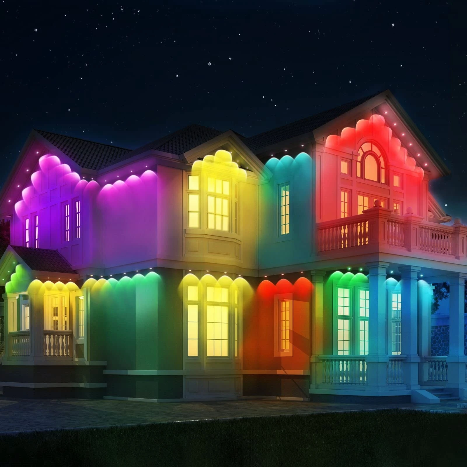 (image for) BLITZWILL Smart Outdoor Eaves Light 14.5m LED String Music Sync Works With Alexa & Google Assistant Waterproof for Halloween & Christmas Decorations