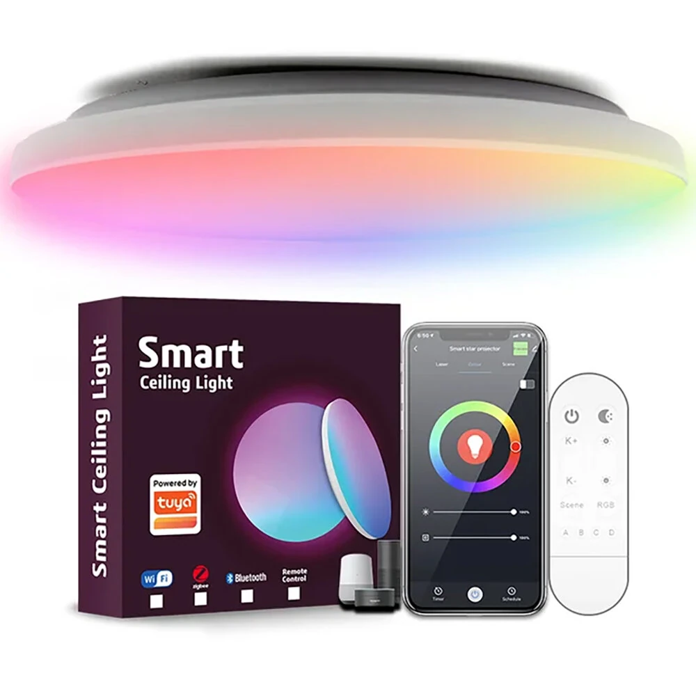 (image for) LIXINCORDA 24W 30cm Smart RGBCW LED Ceiling Light Works with Tuya WiFi APP Voice Control LED Ceiling Light Dimmable Music Sync Round Ceiling Light Ambient Light for Living Room Bedroom