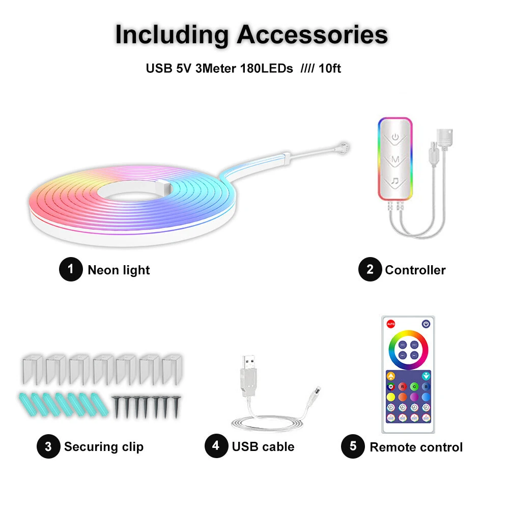 (image for) LIXINCORDA Smart LED RGB Neon Strip Lights Bluetooth Color Changing Lights LED Silicone Neon Strip Lights WiFi+Bluetooth APP Control Light Strips