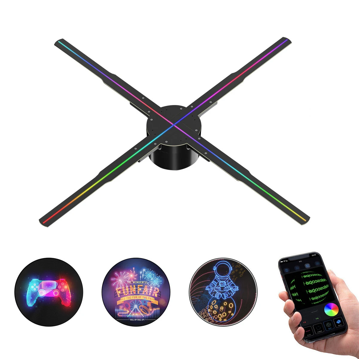(image for) P50 Wifi Holographic Fan 3D Advertising Machine 576 LED Sign Neon Smart HD Player Support Video Picture Logo Holographic Light EU Plug